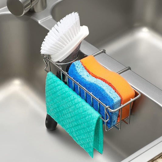 3-in-1 Kitchen Sink Sponge Holder | Movable Brush Holder & Dish Cloth Hanger | Space-Saving Sink Organizer