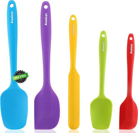 Anaeat Silicone Spatula Set of 5 - One Piece Seamless Design - Non Stick Rubber Spatulas