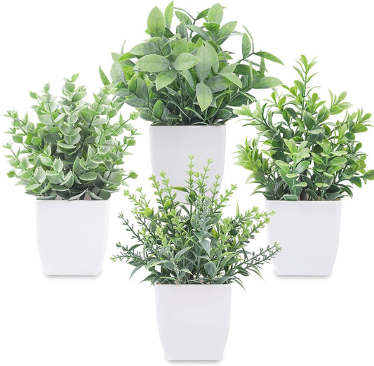 Rose 4 Packs Fake Plants Mini Artificial Greenery Potted Plants for Home Decor Indoor