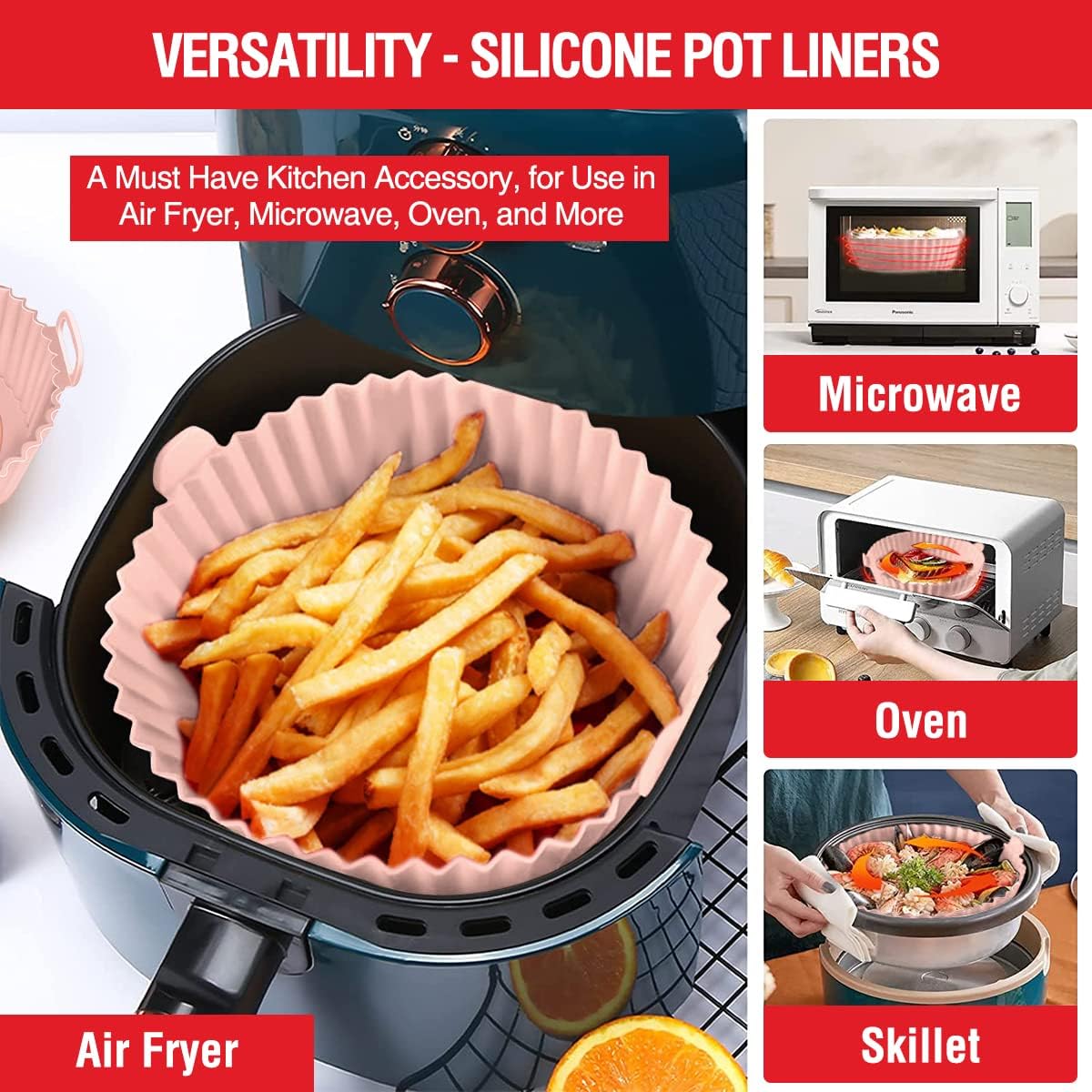 2-Pack Air Fryer Silicone Liners | Non-Stick Reusable Pots for 3 to 5 QT Air Fryers