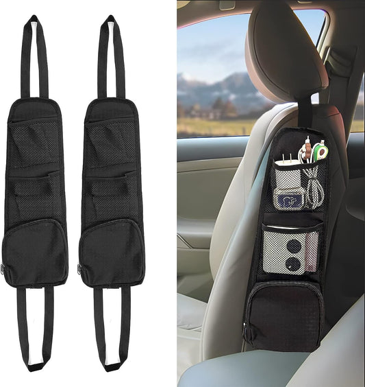 2PCS Car Seat Storage Hanging Bag | Multi-Pocket Side Organizer with Mesh Net for Cars | Convenient Travel Accessory