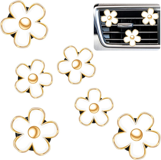 6 Pcs Daisy Flower Air Vent Clip Air Freshener Outlet Clip Car Air Conditioning Clip Charm Car Inter Decor(White, 3 cm, 3.3 cm)