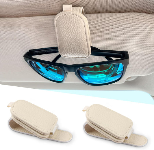 2 Pack Magnetic Leather Sunglass Holder for Car | Secure Glasses Clip & Ticket Card Organizer